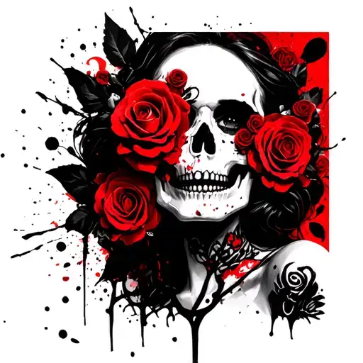 Woman And Skull With Roses