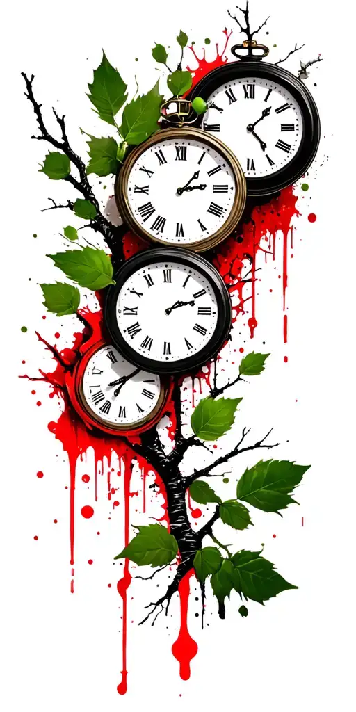 Birch Branches With Green Leaves With Only Three Clocks Integrated Into It For An Arm Sleeve