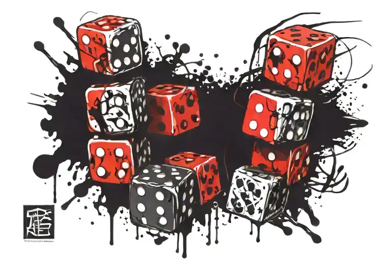 Five Dice With Red Hand In The Background