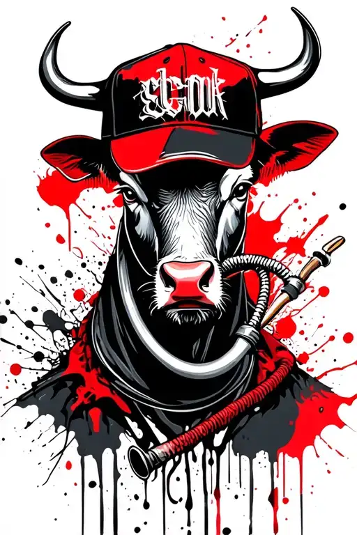 Bull In A Cap With Hookah