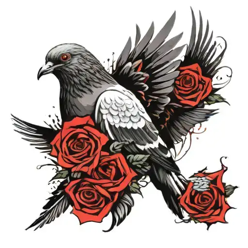 Pigeon And Rose Entwined With The Words Bowness Legends