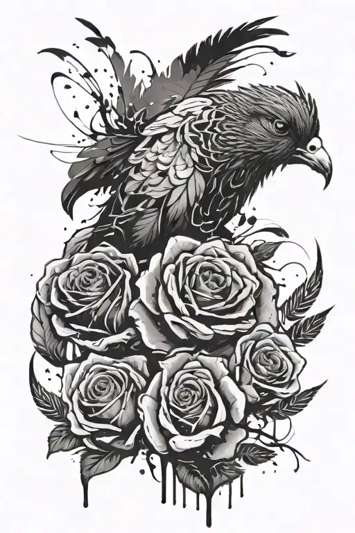 Black And White Pigeon Intertwined With A Rose