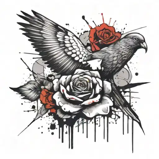 Pigeon Carrying A Black And White Rose