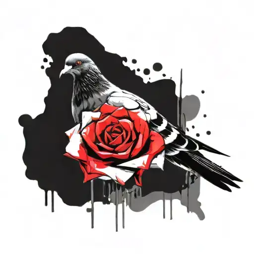 Pigeon Flying With Rose Intertwined