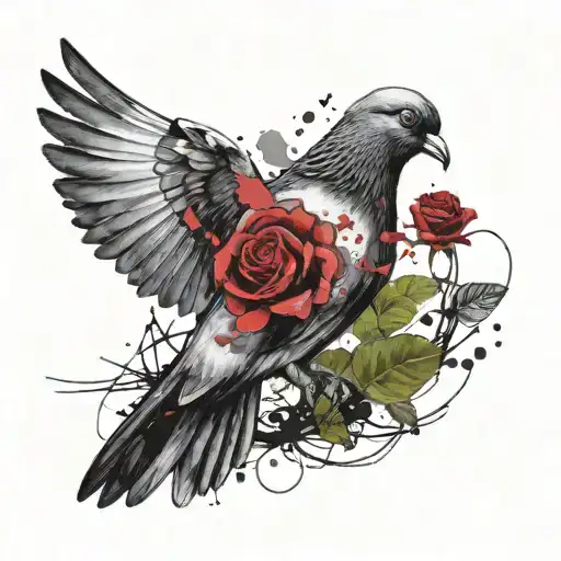 Pigeon Flying With Rose Intertwined