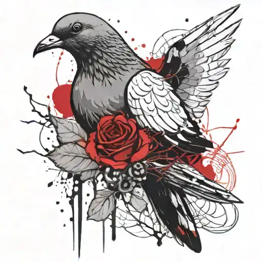 Pigeon With Rose Intertwined