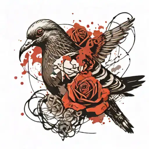 Pigeon With Rose Intertwined