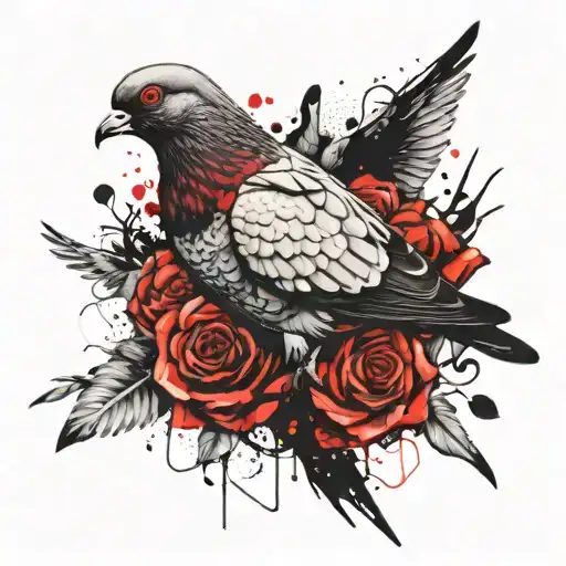 Pigeon With Rose Intertwined
