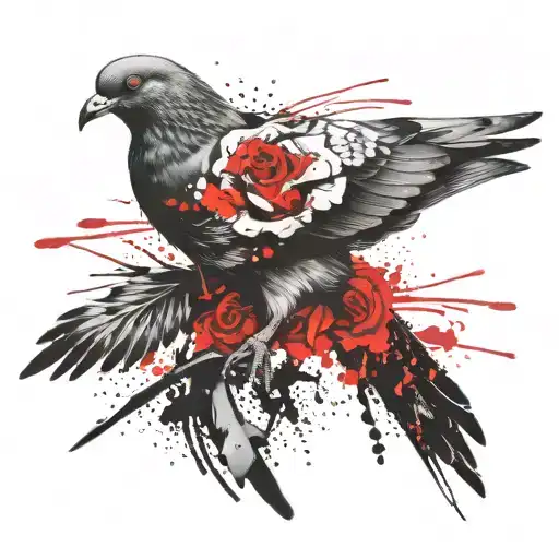 Pigeon With Rose Surrounded
