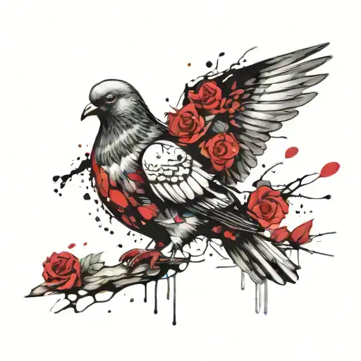 Pigeon With Rose Surrounded