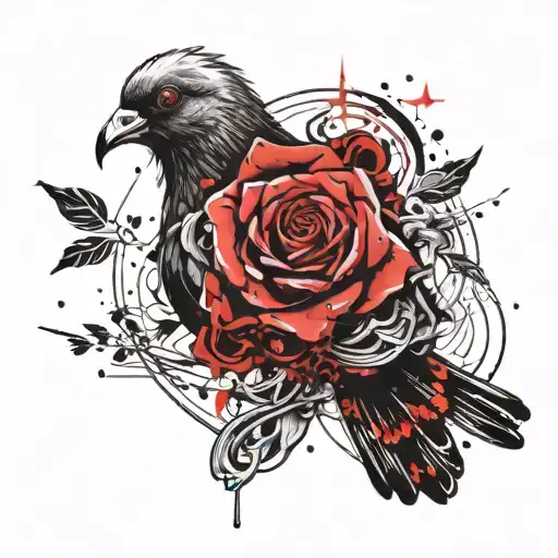 Dark Pigeon With Red Rose
