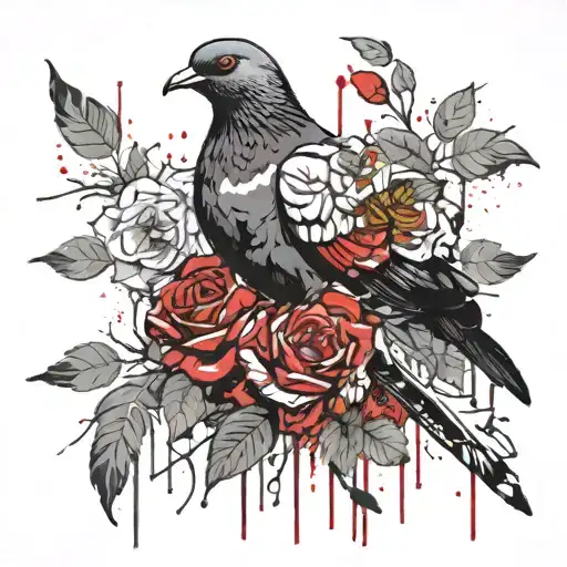 Pigeon Sitting On Roses Growing
