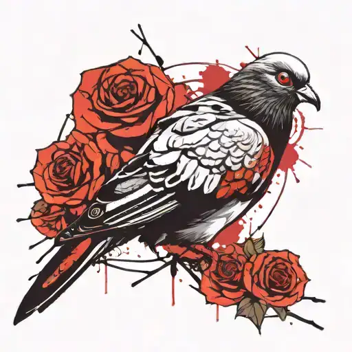 Pigeon Sitting On Roses Growing