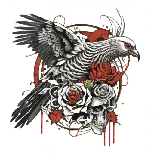 Skeleton Pigeon With Rose Intertwined