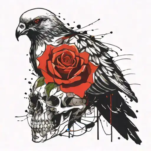 Skeleton Pigeon With Rose Intertwined