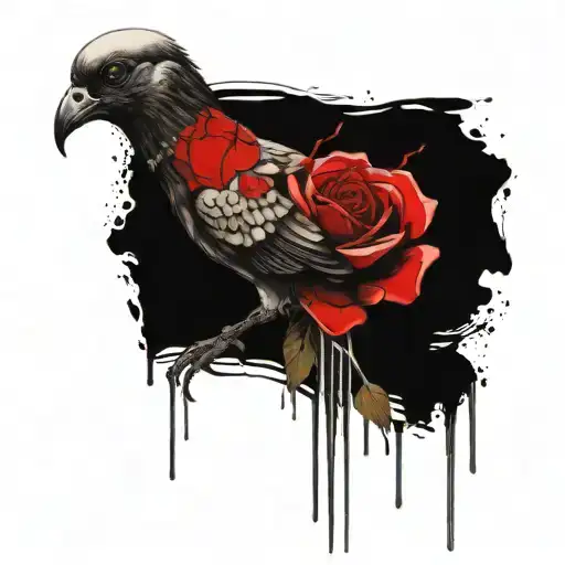 Skeleton Pigeon With Rose Intertwined