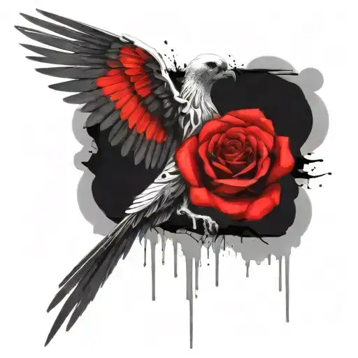 Skeleton Pigeon With Rose Intertwined