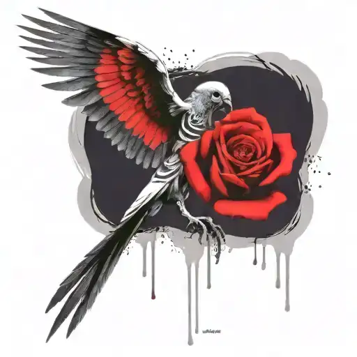 Skeleton Pigeon With Rose Intertwined