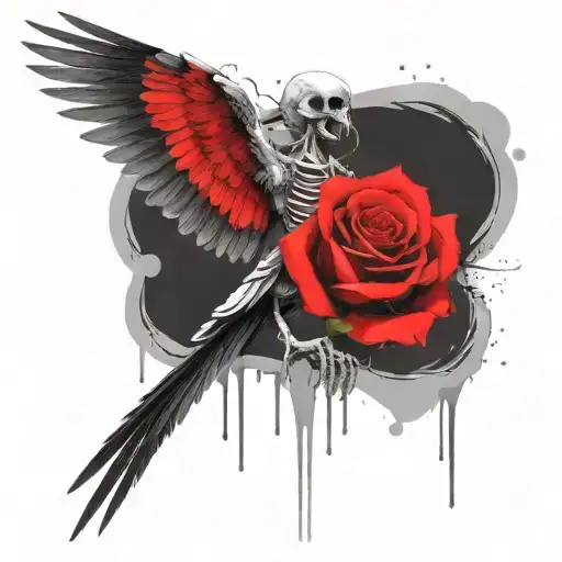 Skeleton Pigeon With Rose Intertwined