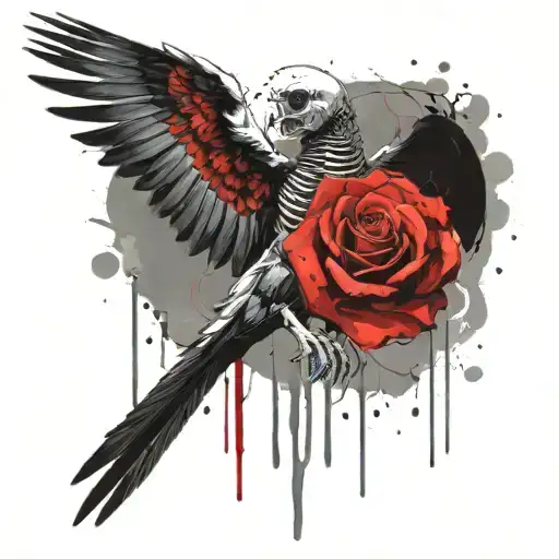 Skeleton Pigeon With Rose Intertwined