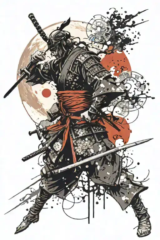 Samurai And Red Moon