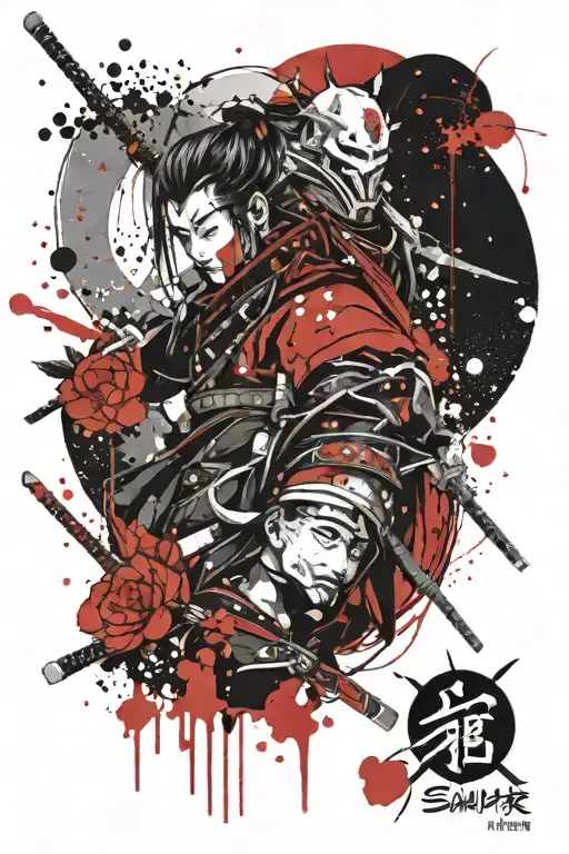 Samurai And Gemini Constellation Tattoo Design