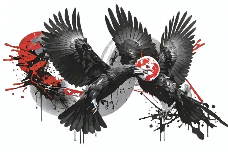 Flying 2 Raven And Moon