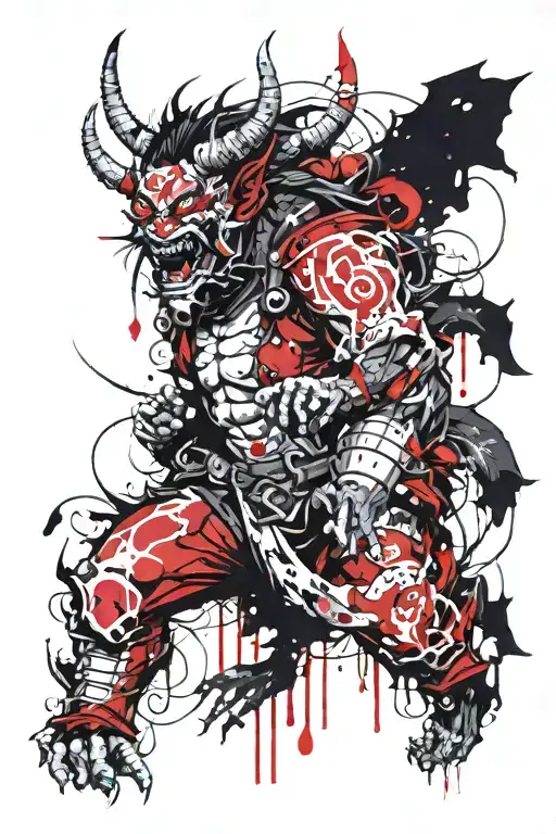 Japanese Demons In Black And Red Trash Polka Style