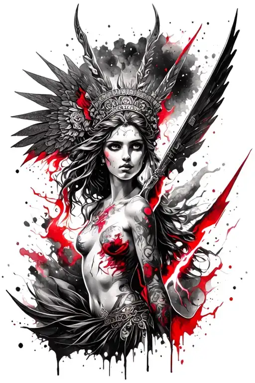 Tattoo Inspired By Goddess Artemis Without Human Figures With Red Lightning
