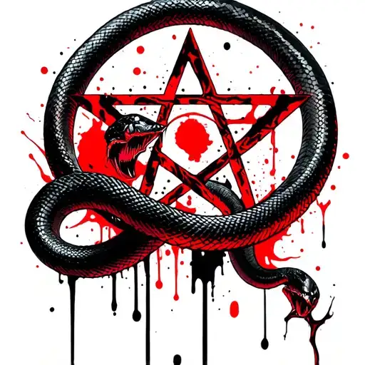 Pentagram With A Snake Wrapped Around It Eating Its Tail