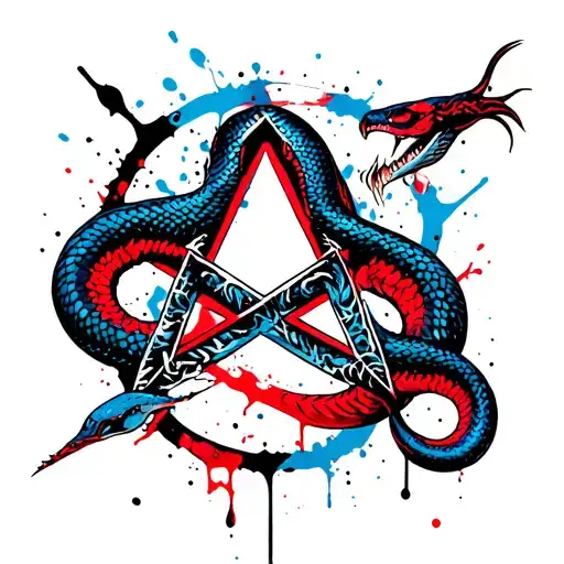Pentagram With A Snake Wrapped Around It Eating Its Tail With Blue Colors