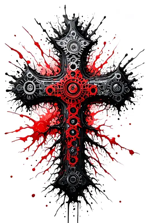 The Tree Of Life In The Shape Of A Cross Made Of Gears Disintegrating Into Dust