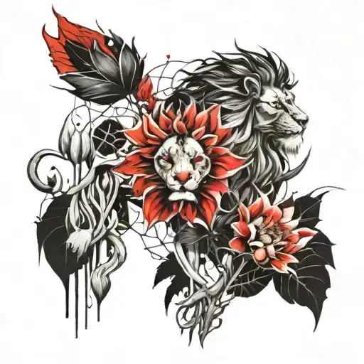 Skeleton Lion Gothic Lotus Flower Large Black Leaves