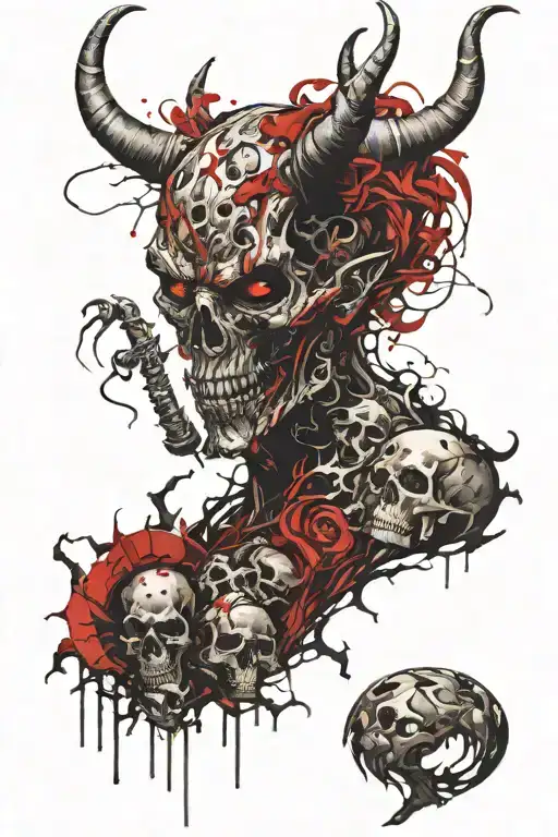 Devil Standing In A Field Of Skulls