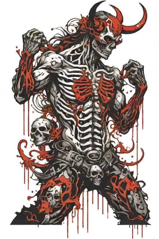 Demon Standing In A Field Of Skulls