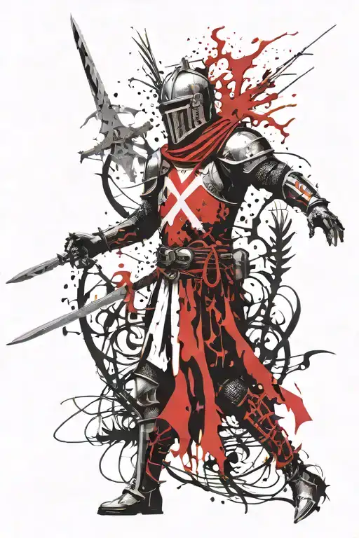 Knights Templar Knight And Scottish Thistle Intertwined