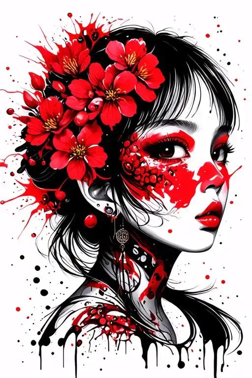 Japan Girl Face With Cherry Blossoms