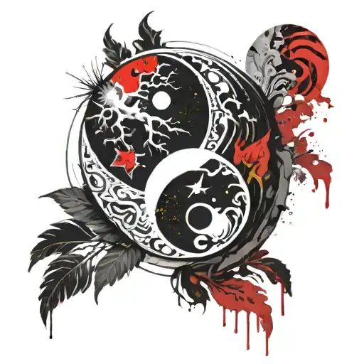 Yin And Yang Sun And Moon Merging Together