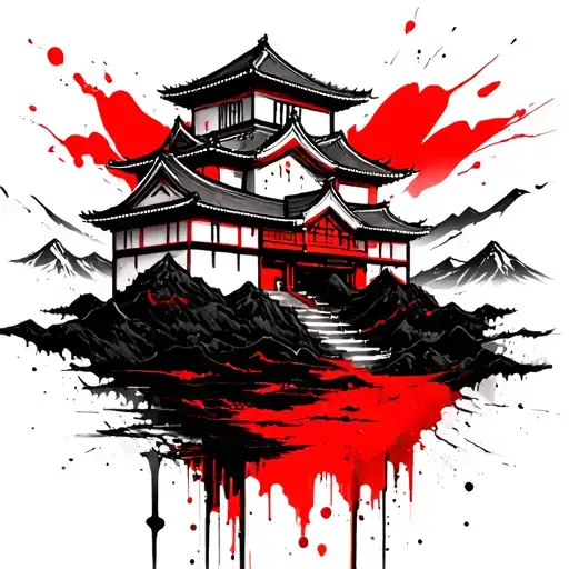 Japanese Castle Overlooking Mountains