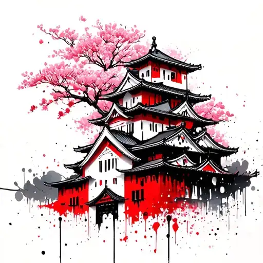 Japanese Castle With Cheery Blossom