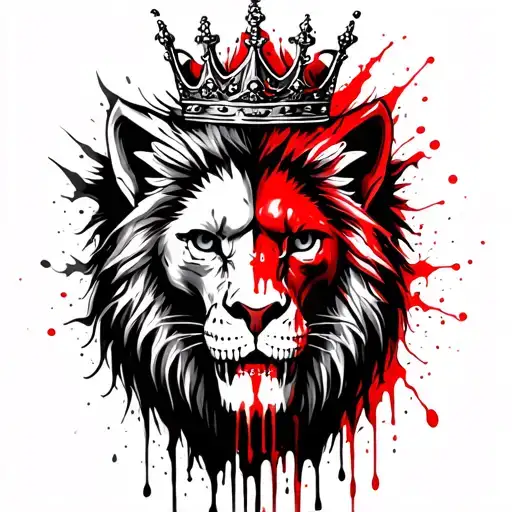 Half Lion Half Demon Wit A Crown Bloody Tears Dropping Wit Skeleton