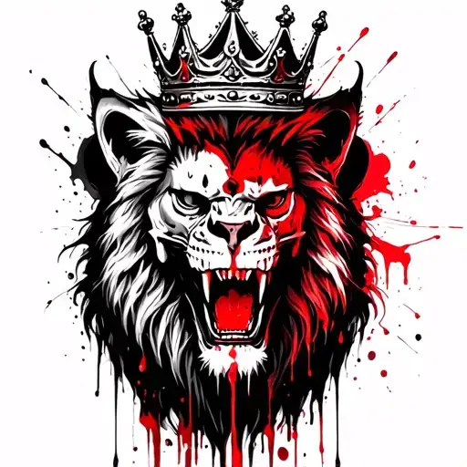 Half Lion Half Demon Wit A Crown Bloody Tears Dropping Wit Skeleton