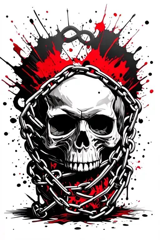 Addiction Skull Being Choked In Chains Wrapped