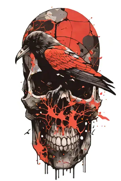 Raven Perched On Skull