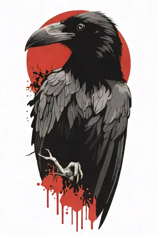 Raven Perched On Skull