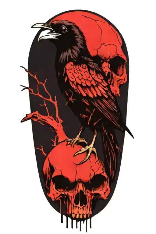 Raven Perched On Skull