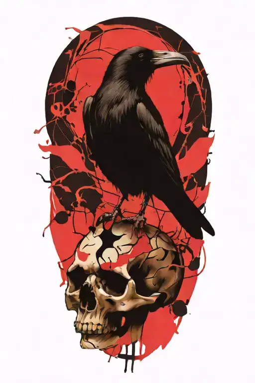 Raven Perched On Skull
