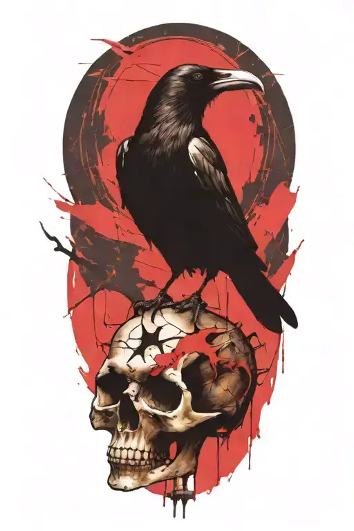 Raven Perched On Skull