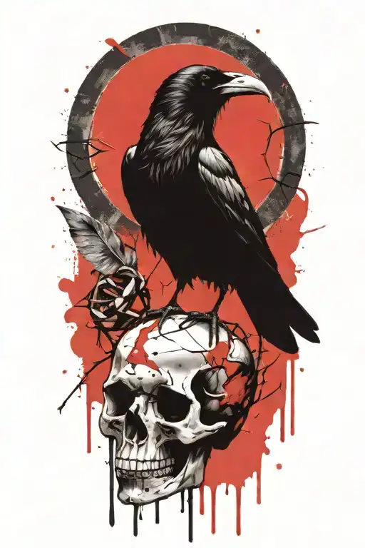 Raven Perched On Skull