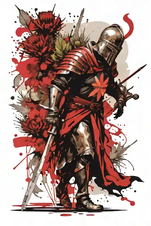 Knights Templar Knight With Scottish Thistle Intertwined